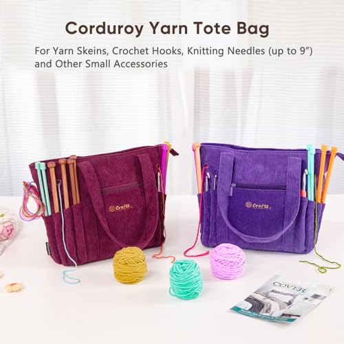 Image of MYBAGZING Crochet Bag and Tote - Corduroy Yarn Bag - Yarn Holder for Crocheting - Crochet Storage Bag for Crochet Hooks, Crochet Accessories, Knitting Bag for Crochet Lovers, Mother's Day Gift