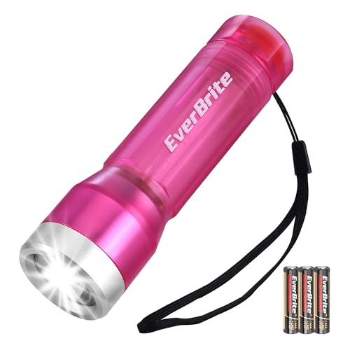 EverBrite Small Flashlight Compact LED Flash Light with 3 Modes 3 AAA Batteries Included Water-Resistant Mini Flashlight for Home Emergencies and Camping Pink 1 Pack