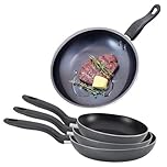 Set of 3 Frying Pan - Non Stick Fry, Kitchen, Eggs, Breakfast, Dinner, Pasta,Cookware Set | Kitchen Cookware | Home Chef | Breakfast, Lunch, Dinner & Cooking | Combo Frying & Grill Pan