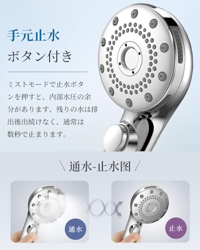 RUNCTY - シャワーヘッド マイクロナノバブル 5段階水流モード (HS-07