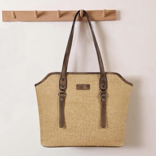 Tote Bag para mujer de gran capacidad en cuero vegano y paja miniatura 3