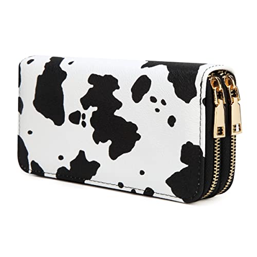 Cow Print Wallet for Women Money Organizers Western Purse Cow Stuff Gifts Double Zipper Ladies Large Capacity Card Cases