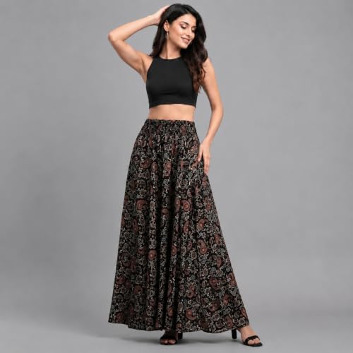 Image of Viscose Rayon Flared Printed Plazzo Palazzo Pants, Loose /Relaxed Fit Regular, Office Wear, Casual Wear Comfortable, Trouser Pants for Girls & Women Black Kerri Design (S to 3XL Size)