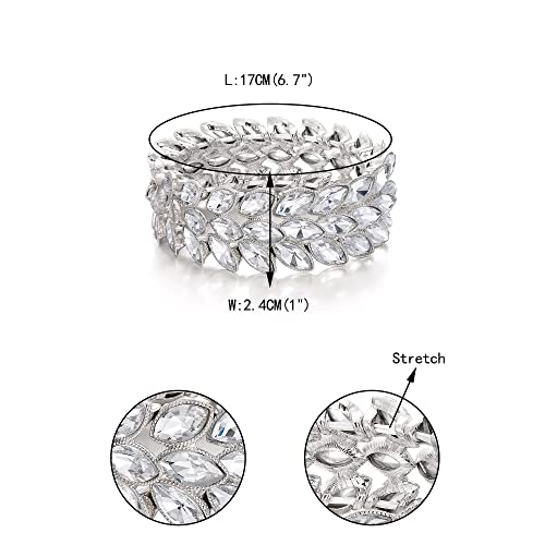 EVER FAITH Rhinestone Art Deco Wrist Jewelry for Prom 3 Marquise Crystal Leaf Elastic Stretch Bracelet4