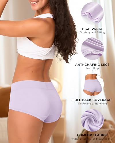 Image of BAMBOO COOL Womens Boy Shorts Underwear Full Coverage High Waist Boxer Briefs Panties for Women 5 Pack