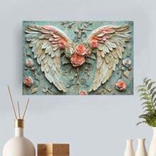 Impression d'art esthétique ailes effet 3D sur toile de lin avec cadre premium - 3