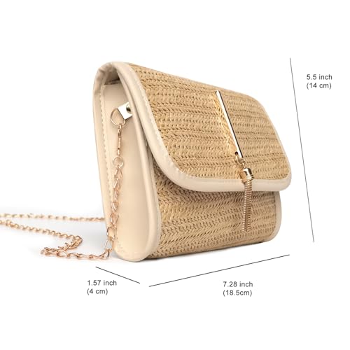 Straw Purse for Women, Small Woven Vacation Handbags Beach Clutch, Crossbody Bag with Removable Chain2