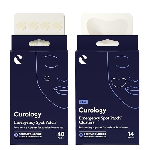 Curology Emergency Spot Pimple Patches for Face, Variety Size Bundle, 40 Small Spot & 14 Large Cluster Hydrocolloid Pimple Patches, Fast-Acting Support