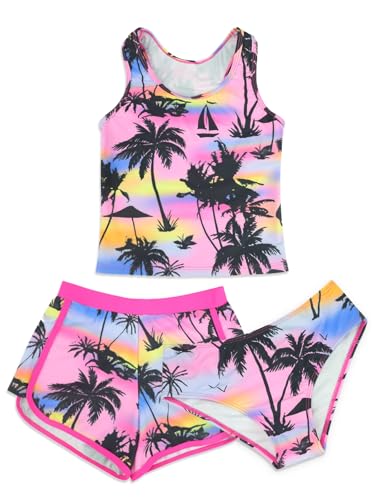 Image of SHEKINI Girls Tankini Swimsuit 3 Piece Bathing Suit Cute Bikini with Shorts