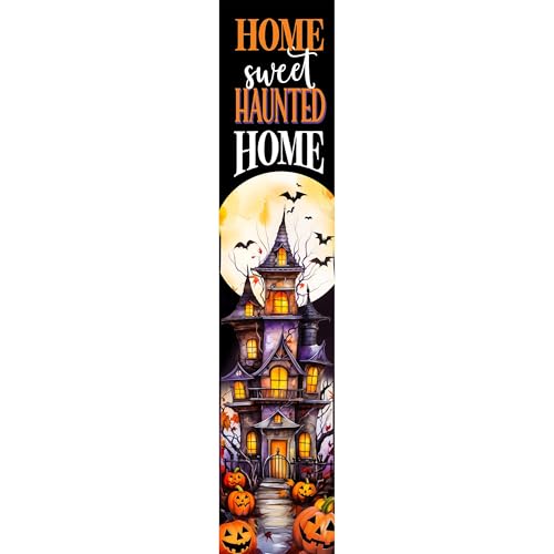 Image of Spoontiques Haunted Home Porch Sign - Decorative Home Decor Wooden Signs - Rustic Outdoor Decoration - Durable and Weatherproof - Entryway Decoration - 8 inch x 40 inch