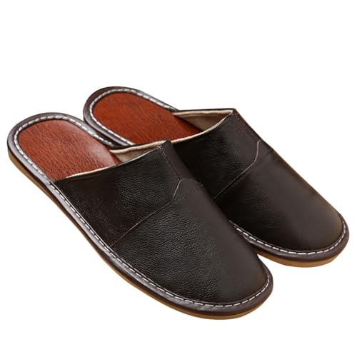 XUEMML Leather Slippers Men Summer Indoor Outdoor， Sandals Men Slides Leather For Home Bedroom Office Living Room Leather Slippers Gift