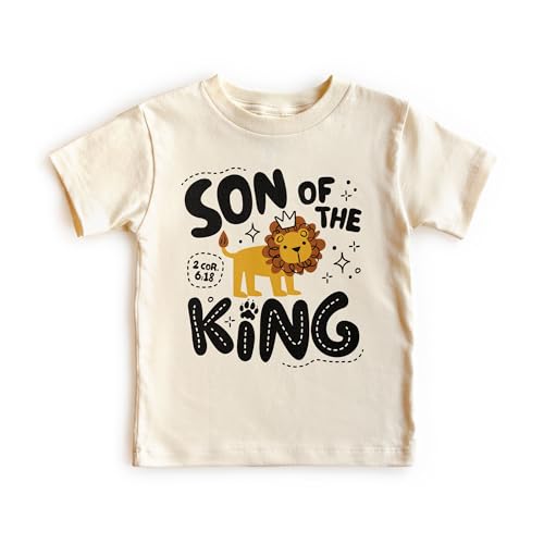 Son Of The King Boys Christian Shirt with Cute Lion | Bible Verse Inspired Design | Sunday School & Church Outfit | Toddler & Youth Graphic Tee | Christian Gift