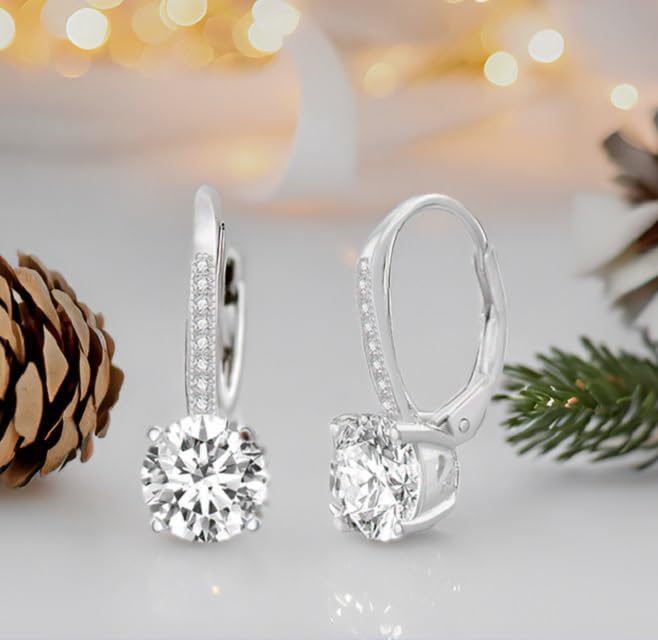 Lesa Michele Rhodium Plated 925 Sterling Silver Cubic Zirconia Drop Lever Back Bridal Earrings for Women Imitation Birthstone - Image 6