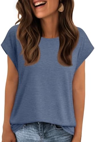 ATHMILE Womens Tops Summer Basic T Shirts Business Casual Loose Fit Cap Sleeve Tee Cute Clothes Trendy Fashion Outfits