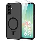 Pnakqil Magnetisch für Samsung Galaxy A26 5G Hülle für Magsafe,Matt Transluzente Handyhülle für Samsung Galaxy A26 5G mit 2 Panzer Schutz Glas,PC Härte Kratzfest Matte Dünn Magnetische Case,Schwarz