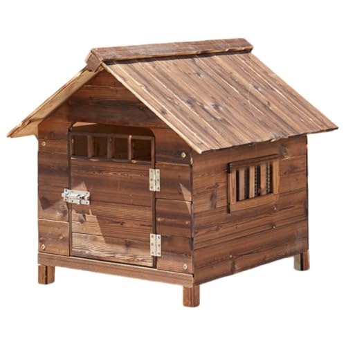 Klivex 犬小屋 犬舎 木製 屋外 ハウス ペットハウス オールシーズン 通気 防風 防雨雨よけ 日焼け対策 組み立て簡単 休憩所 室外 ペット用品 小型犬 中型犬 大型犬 屋外用 屋外用防雨・耐腐食犬小屋 オールシーズン対応 (S,【ドア付き】窓2つ