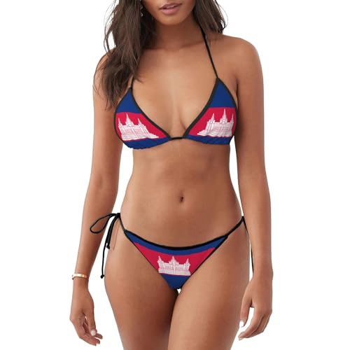 Traje De Baño 2 Piezas Bandera De Camboya Bikini Mujer Resistente Conjuntos De Bikinis Cómodo Braga De Bikini para Femenino Piscina Vacaciones M