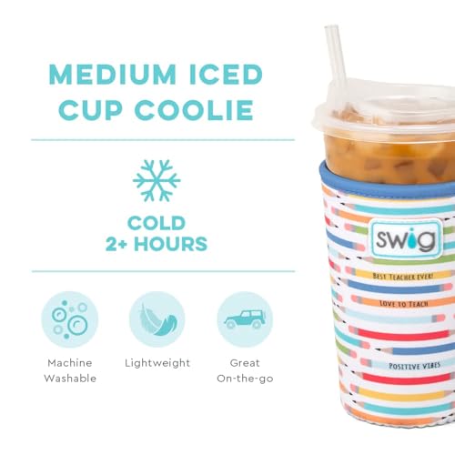 Swig Life Medium Iced Cup Coolie, Standard 22oz Iced Coffee Cup Insulator Sleeve with Handle, Neoprene Insulated Coolie Keeps Drinks Cold (Teacher Life)