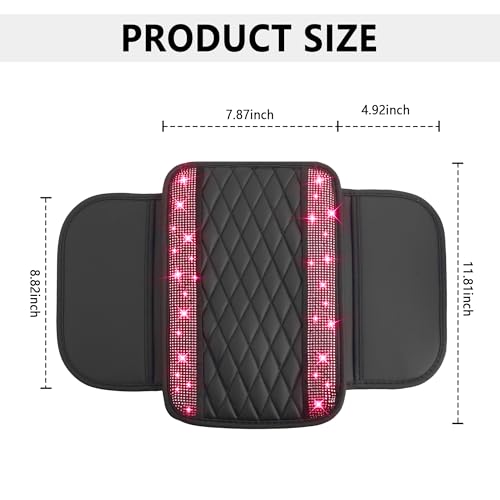 Image of Stacool Upgraded Car Center Console Cover with Rhinestones,Microfiber Leather Car Armrest Cover Cushion with 2 Storage Bags,Universal Cars Armrest Storage Box as Cars Interior Accessories