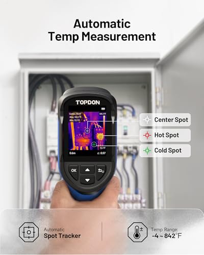 TOPDON TC004 Mini Handheld Thermal Imaging Camera, 240 x 240 TISR Resolution, -4°F to 842°F, 15-Hour Battery Life, 128 x 128 IR Resolution, 25Hz Infrared Camera, High/Low Temp Alerts, Auto Shutdown