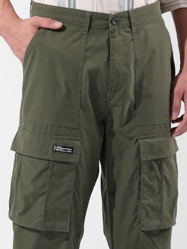 Image of The Indian Garage Co Men Relaxed Fit Textured Mid-Rise Cargos