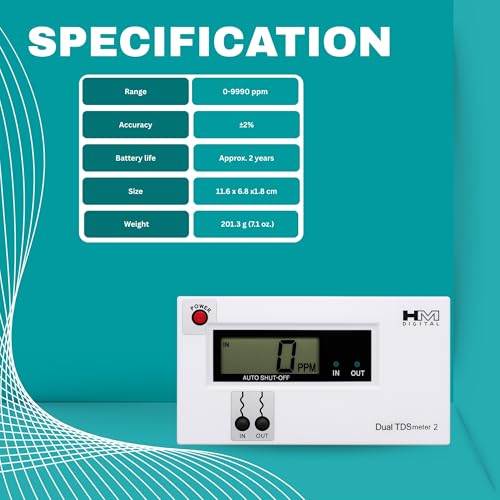 Image of HM Digital DM-2 Dual TDS Meter | Realtime Water Purity Tester | Digital TDS Checker With 0-9990 ppm Range | Hardness & Quality In-Out Testing Machine for Accurate Measurement With 2 Year Battery Life
