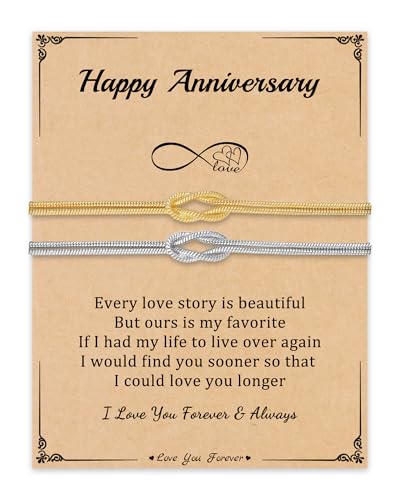 Image of Anniversary Bracelet Gifts for Women, Happy Anniversary Bracelet Gifts for Couple Love Knot Bracelets Infinity Gold Silver Snake Chain 1st 25th 50th Jewelry Gift