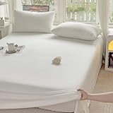 Juego de sábanas de tamaño matrimonial, color blanco, sábanas cálidas de algodón lavado de color sólido con 2 fundas de almohada de 96 x 91 pulgadas