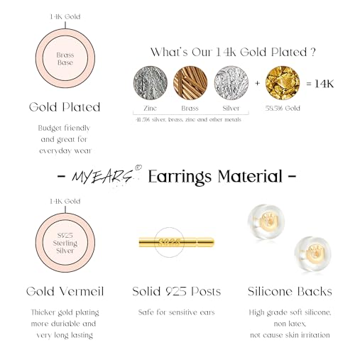 MYEARS Women Stud Earrings Gold Cluster Cubic Zirconia 14K Gold Plated Small Simple Hypoallergenic Everyday Jewelry4