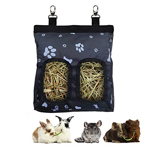 Guinea Pig Hay Feeder, Hanging Rabbit Hay Feeder Bag For Guinea Pigs Bunnies Chinchillas. M, Black Paws #TOP23
