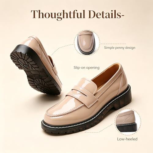 Image of Black Penny Loafers for Women, Shiny Comfortable Dress Work Shoes