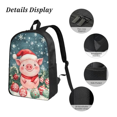 Christmas Day Pig Backpacks 3 Pcs Minimalist Backpack for Men and Women with Fun Graphic Cartoon Print for Outdoor Hiking and Travel4