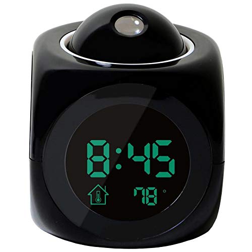 Straw Lcd Digital Projection Alarm Clock Led Display Talk Time Voice Prompts Snooze Function Table Home Decor Living Room Furniture (Color : Black) #TOP5