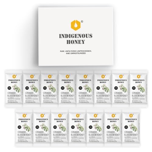 Image of INDIGENOUS HONEY Organic Coriander Honey Natural Raw Pure Unprocessed Added Sugar Free NMR Tested Unpasteurized Unheated 15 Gift Sachets 15g Each Total 225g