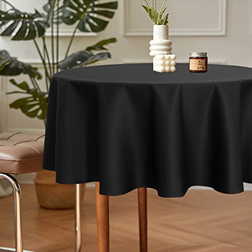Image of sancua 2 Pack Round Tablecloth 70 Inch Black, Stain and Wrinkle Resistant Table Cloth - Washable Polyester Table Cover for Dining Tables, Buffet Parties and Camping