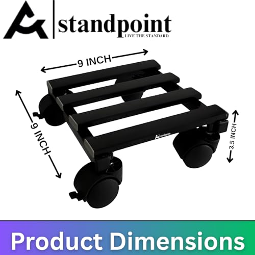 Image of Standpoint | Heavy Duty Metal Plant Stand | 4 Wheels (2 Lockable) | Rust Resistant | Upto 50kg Load | Black Coated Gamla Stand | Stylish for Home & Office Indoor Outdoor Use