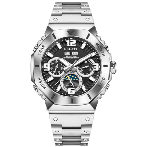 Image of OLEVS Mens Original Skeleton Luxury Business Analog Quartz Wrist Watches | Big Face Chronograph watch for men,stylish dress Gift,Stainless Steel ,Waterproof Luminous,Easy to Read