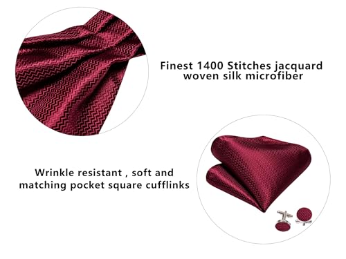 Image of Barry.Wang Ascot Ties Cravat Tie Men Paisley Plaid Scarf Self Tie Pocket Square Cufflinks Set Wedding Party