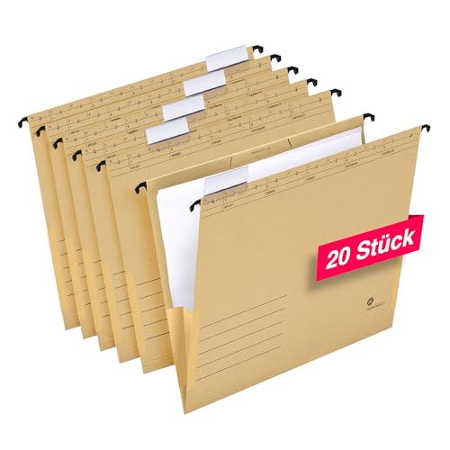 Hamelin Lot de 20 dossiers suspendus A4 avec soufflets en lin et onglets transparents Marron