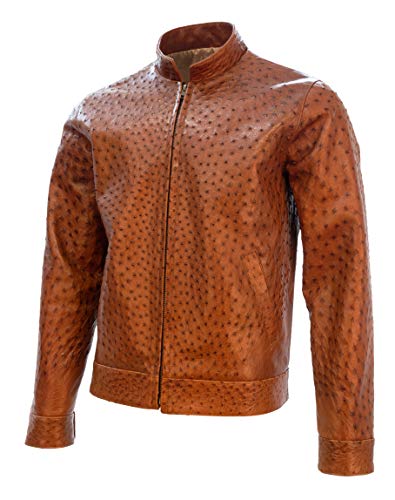 Men's Full Ostrich Genuine Leather Casual Jacket Western Wear Color Gray, Cognac, Black2