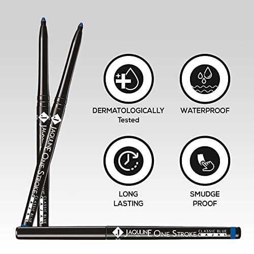 Image of JAQULINE USA One Stroke Blue Kajal for Women Waterproof & Smudge-Proof | 12Hr Long Stay | Vibrant Blue | Lightweight | One Stroke Application | Easy Twist Format - 35g