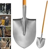 Garden Shovel Heavy Duty Multifunctional Digging Spade with Wooden Handle for Landscaping, Gardening, Contractor, DIY, Trenching, Outdoor Tasks (Round Shovel)