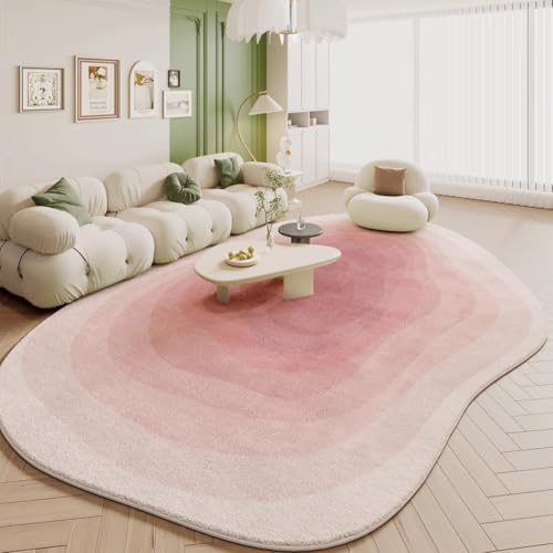 Cute Pink Irregular Shaped Area Rug 6x8 Blush Pink Cream