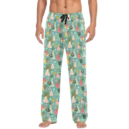 Mens Cotton Pajama Pants Sleep Lounge Pj Bottoms Sleepwear with Pockets Drawstring S Christmas Tree2