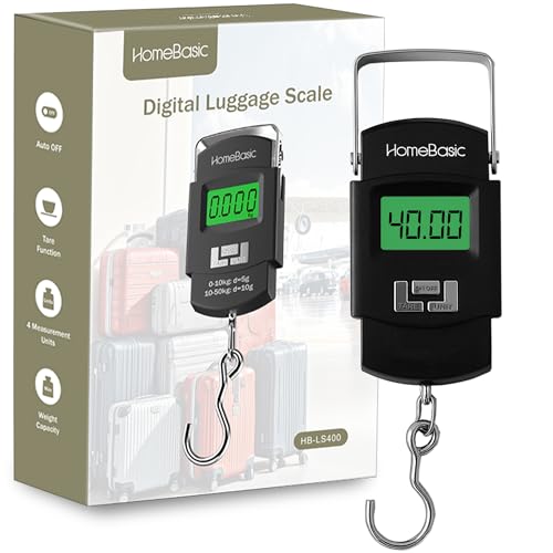 Image of HomeBasic Digital Luggage Weight Scale 50kg | Weighing Machine for Luggage Bags, 4 Weighing Modes (kg /lb /oz /jin), LCD Display, Tare Function, Auto-Off, Portable Travel Weighing Scale (Black)