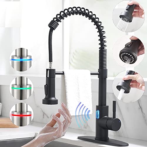 Videc Touch-Less Kitchen Faucet, 3 Modes Pull Down Sprayer, Led Temperature Control, Ceramic Valve, 360-Degree Rotation, 1 Or 3 Hole Deck Plate. (Kw-79Rr, Matt Black, 18.89 Inches) #TOP9