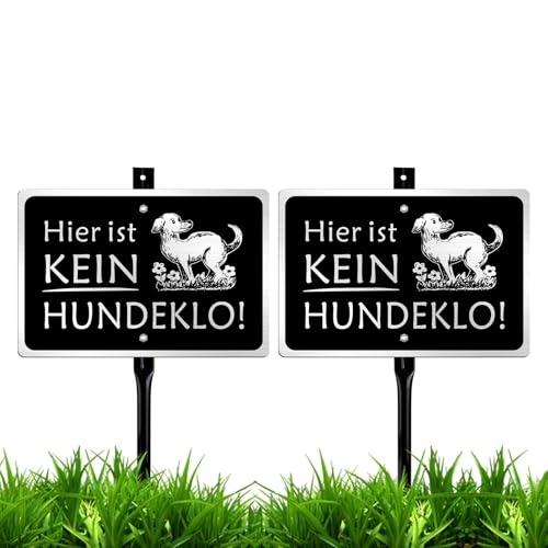 Goodvia Kein Hundeklo Schild mit Erdspieß Metall 20x30cm (A4) Gebürstete Aluminiumoberfläche für den Außenbereich UV-Schutz Wasserdicht und Rostfrei Schwarz x2Stück