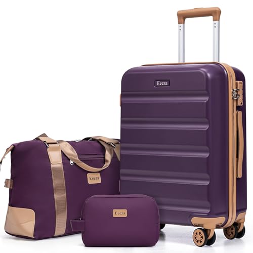 Eeeza Luggage Sets 3 Piece,Suitcases with Wheels,Carry On Luggage Set,ABS Hard Case Luggage with TSA Lock Spinner Wheels(3 Piece Sets,Purple(20"/DB/TB))