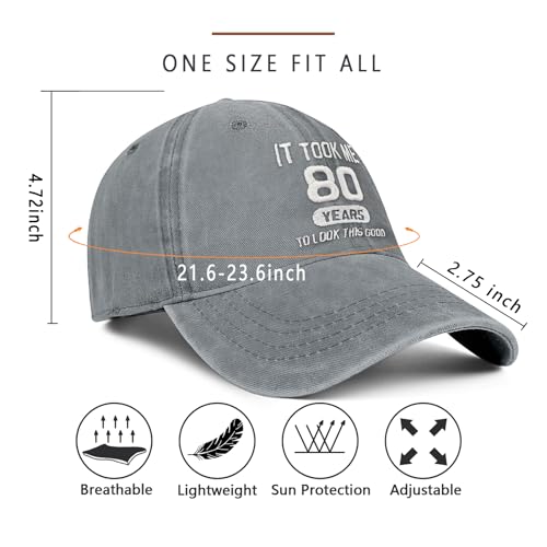 Image of 80th Birthday Gifts 80 Year Old Gifts Ideas for Men Women It Took Me 80 Years to Look This Good Hat Washed Cotton Hat