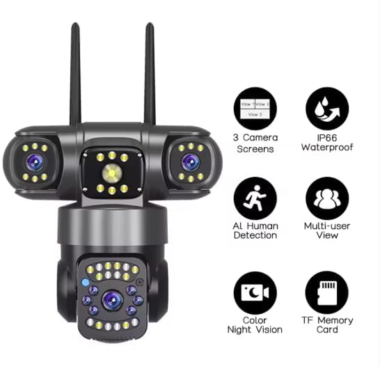 Image of DDLC 6MP Triple Lens PTZ CCTV Camera for Outdoor Security | 360 View | Color Night Vision | Motion Detection | Two Way Audio | Automatic Alert | Wireless Home Security with Mobile App V380 Pro